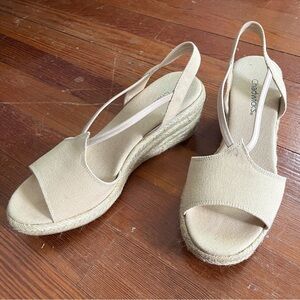 Chadwick’s | Canvas and Jute Wedge Slingback Sandals | Tan | Size 7